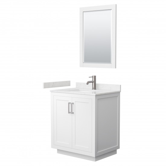 Miranda 30" Single Vanity in White, Carrara Marble Top, Nickel Trim, 24" Mirror