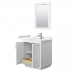 Miranda 30" Single Vanity in White, Carrara Marble Top, Nickel Trim, 24" Mirror