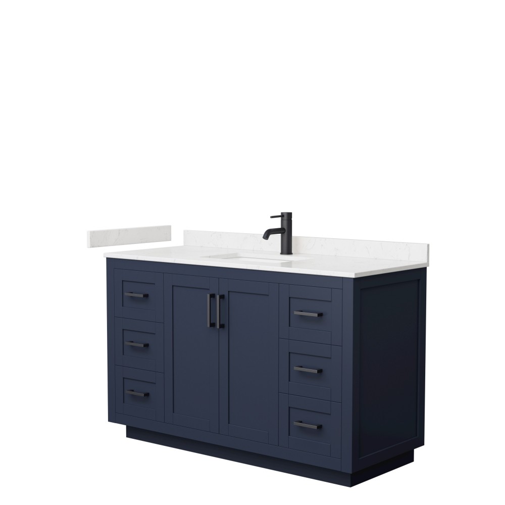 Miranda 54" Single Vanity in Dark Blue, Carrara Cultured Marble Top, Black Trim