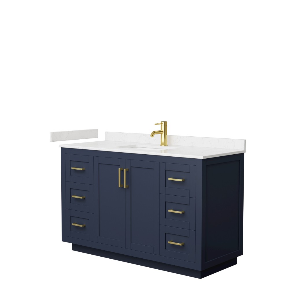 Miranda 54" Single Vanity in Dark Blue, Carrara Cultured Marble Top, Gold Trim