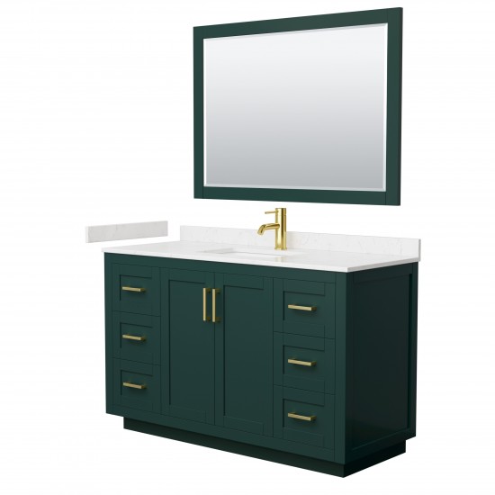 Miranda 54" Single Vanity in Green, Carrara Marble Top, Gold Trim, 46" Mirror