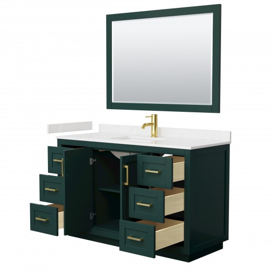 Miranda 54" Single Vanity in Green, Carrara Marble Top, Gold Trim, 46" Mirror