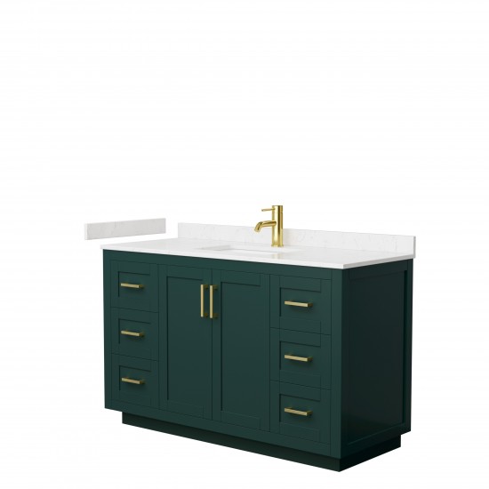 Miranda 54" Single Vanity in Green, Carrara Cultured Marble Top, Gold Trim