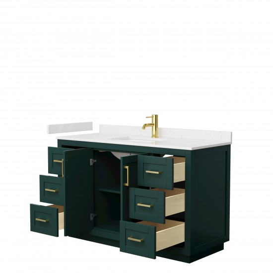 Miranda 54" Single Vanity in Green, Carrara Cultured Marble Top, Gold Trim