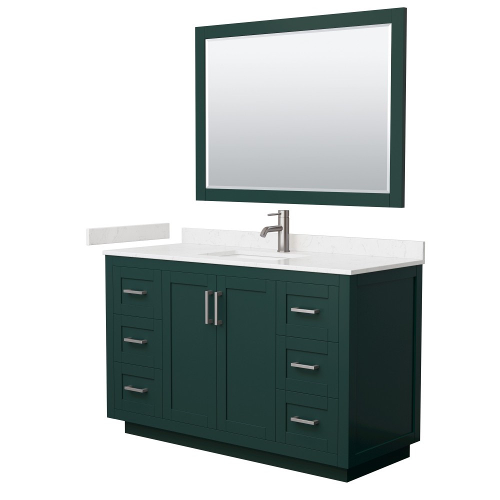 Miranda 54" Single Vanity in Green, Carrara Marble Top, Nickel Trim, 46" Mirror