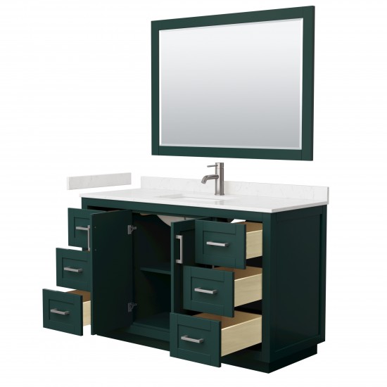 Miranda 54" Single Vanity in Green, Carrara Marble Top, Nickel Trim, 46" Mirror