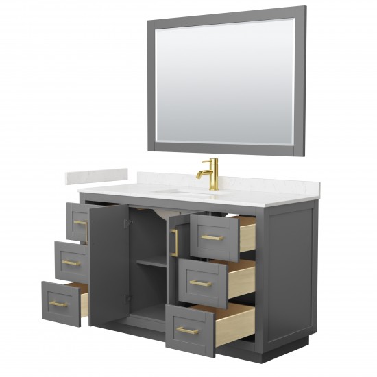 Miranda 54" Dark Gray Single Vanity, Carrara Marble Top, Gold Trim, 46" Mirror