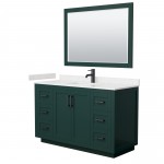 Miranda 54" Single Vanity in Green, Carrara Marble Top, Black Trim, 46" Mirror