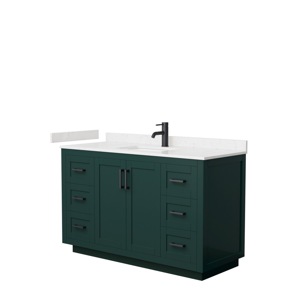 Miranda 54" Single Vanity in Green, Carrara Cultured Marble Top, Black Trim