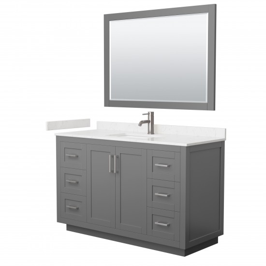 Miranda 54" Dark Gray Single Vanity, Carrara Marble Top, Nickel Trim, 46" Mirror