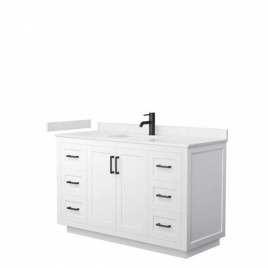 Miranda 54" Single Vanity in White, Carrara Cultured Marble Top, Black Trim