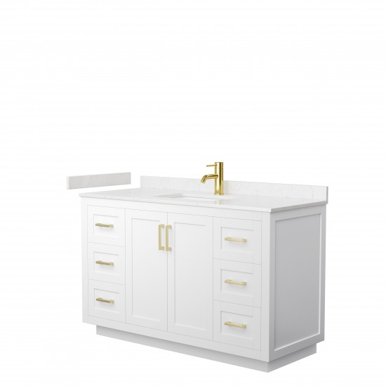 Miranda 54" Single Vanity in White, Carrara Cultured Marble Top, Gold Trim