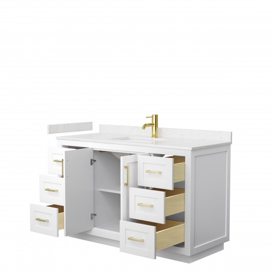 Miranda 54" Single Vanity in White, Carrara Cultured Marble Top, Gold Trim