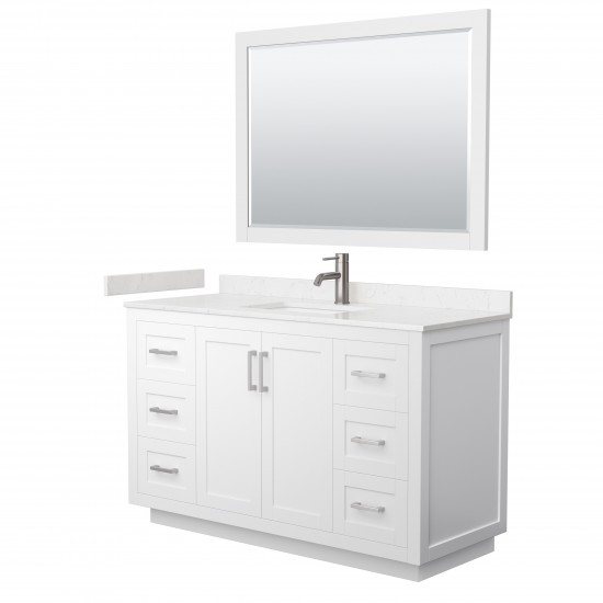 Miranda 54" Single Vanity in White, Carrara Marble Top, Nickel Trim, 46" Mirror