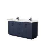 Miranda 66" Double Vanity in Dark Blue, Carrara Cultured Marble Top, Black Trim