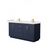 Miranda 66" Double Vanity in Dark Blue, Carrara Cultured Marble Top, Gold Trim