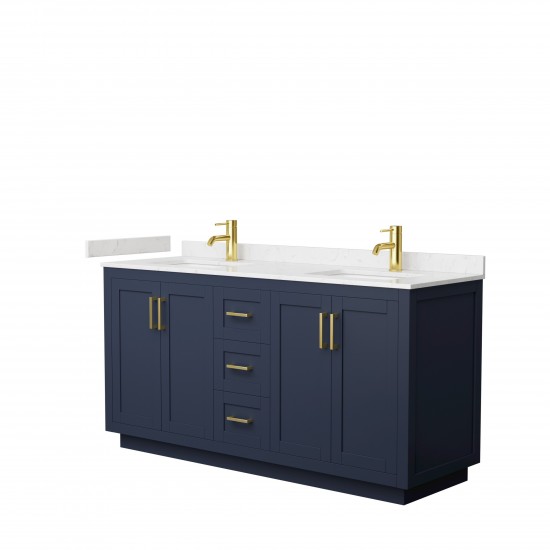 Miranda 66" Double Vanity in Dark Blue, Carrara Cultured Marble Top, Gold Trim