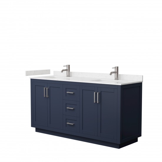 Miranda 66" Double Vanity in Dark Blue, Carrara Cultured Marble Top, Nickel Trim