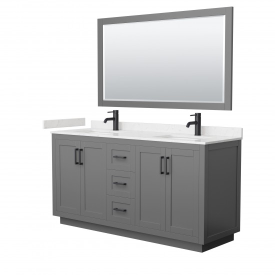 Miranda 66" Dark Gray Double Vanity, Carrara Marble Top, Black Trim, 58" Mirror