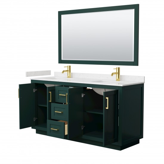 Miranda 66" Double Vanity in Green, Carrara Marble Top, Gold Trim, 58" Mirror