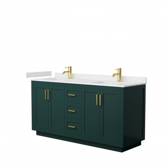 Miranda 66" Double Vanity in Green, Carrara Cultured Marble Top, Gold Trim