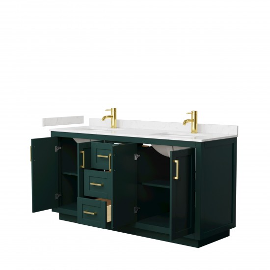 Miranda 66" Double Vanity in Green, Carrara Cultured Marble Top, Gold Trim