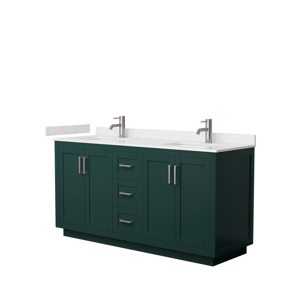 Miranda 66" Double Vanity in Green, Carrara Cultured Marble Top, Nickel Trim