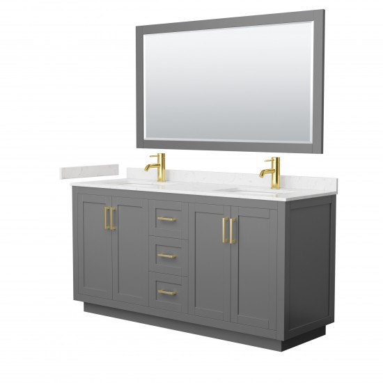 Miranda 66" Dark Gray Double Vanity, Carrara Marble Top, Gold Trim, 58" Mirror