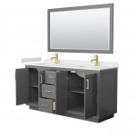 Miranda 66" Dark Gray Double Vanity, Carrara Marble Top, Gold Trim, 58" Mirror