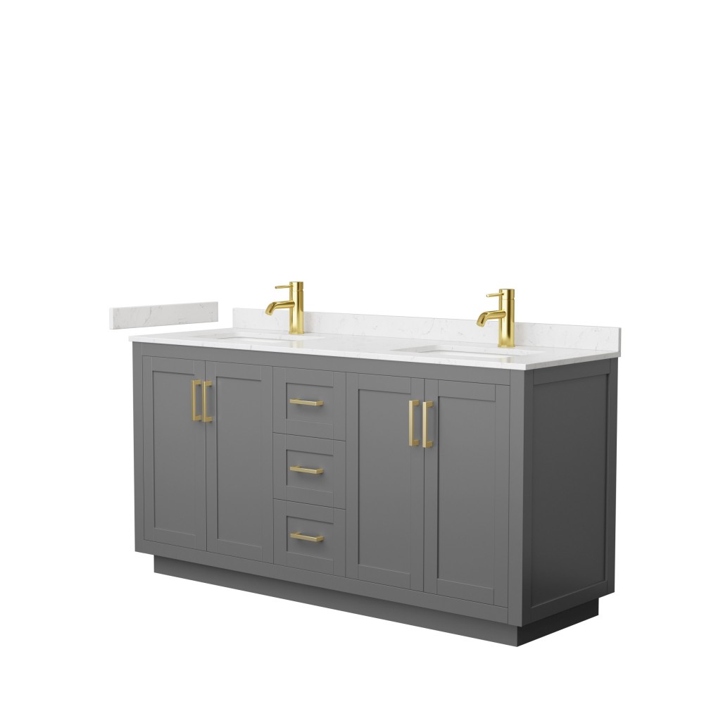 Miranda 66" Double Vanity in Dark Gray, Carrara Cultured Marble Top, Gold Trim