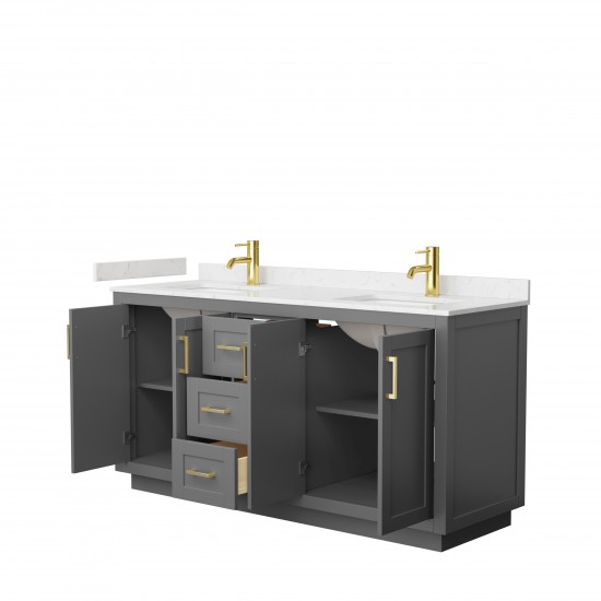 Miranda 66" Double Vanity in Dark Gray, Carrara Cultured Marble Top, Gold Trim