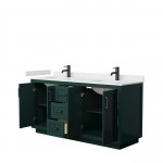 Miranda 66" Double Vanity in Green, Carrara Cultured Marble Top, Black Trim