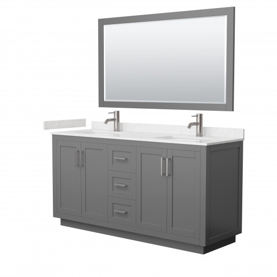 Miranda 66" Dark Gray Double Vanity, Carrara Marble Top, Nickel Trim, 58" Mirror