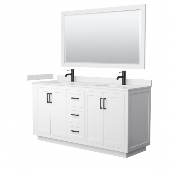 Miranda 66" Double Vanity in White, Carrara Marble Top, Black Trim, 58" Mirror