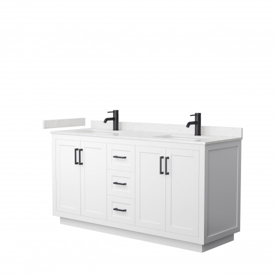 Miranda 66" Double Vanity in White, Carrara Cultured Marble Top, Black Trim