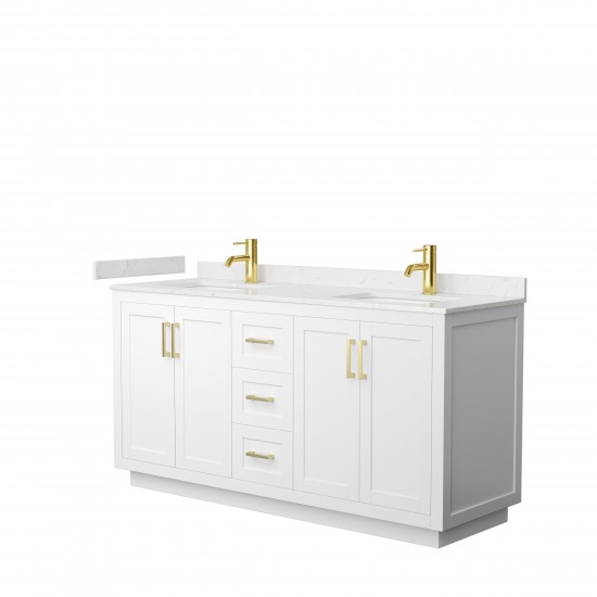 Miranda 66" Double Vanity in White, Carrara Cultured Marble Top, Gold Trim