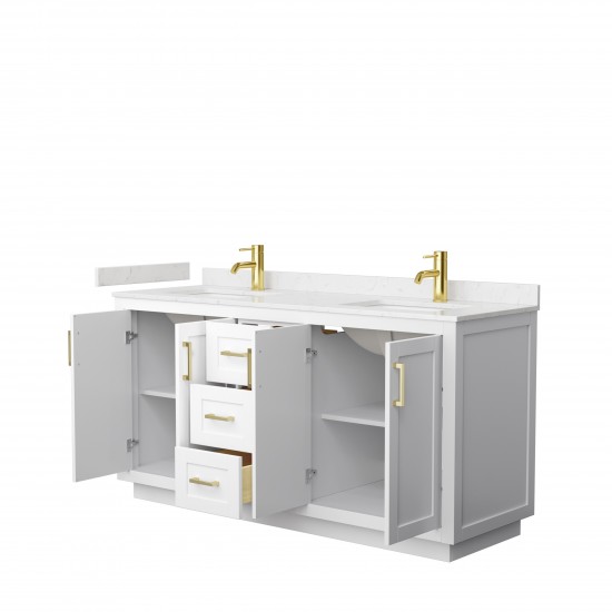 Miranda 66" Double Vanity in White, Carrara Cultured Marble Top, Gold Trim