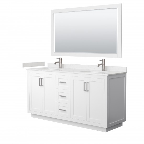 Miranda 66" Double Vanity in White, Carrara Marble Top, Nickel Trim, 58" Mirror