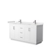 Miranda 66" Double Vanity in White, Carrara Cultured Marble Top, Nickel Trim