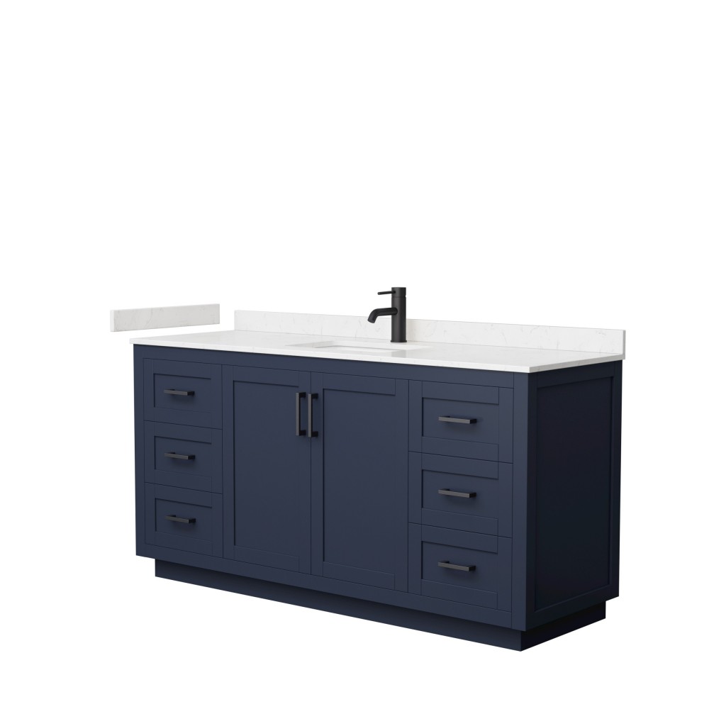 Miranda 66" Single Vanity in Dark Blue, Carrara Cultured Marble Top, Black Trim