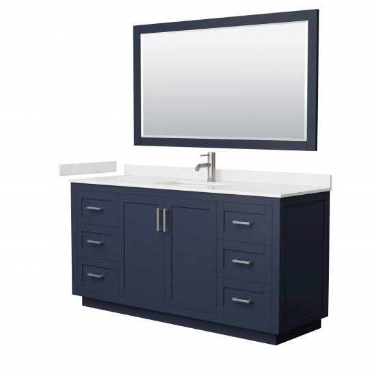 Miranda 66" Dark Blue Single Vanity, Carrara Marble Top, Nickel Trim, 58" Mirror