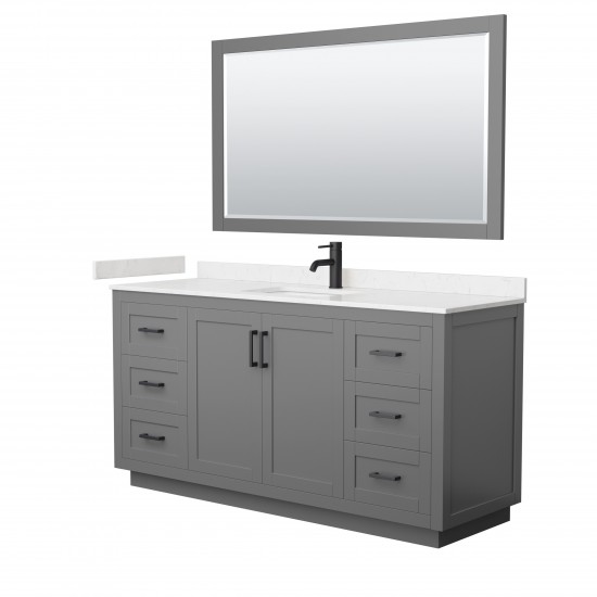 Miranda 66" Dark Gray Single Vanity, Carrara Marble Top, Black Trim, 58" Mirror