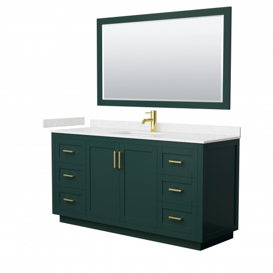 Miranda 66" Single Vanity in Green, Carrara Marble Top, Gold Trim, 58" Mirror