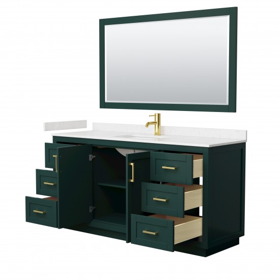 Miranda 66" Single Vanity in Green, Carrara Marble Top, Gold Trim, 58" Mirror