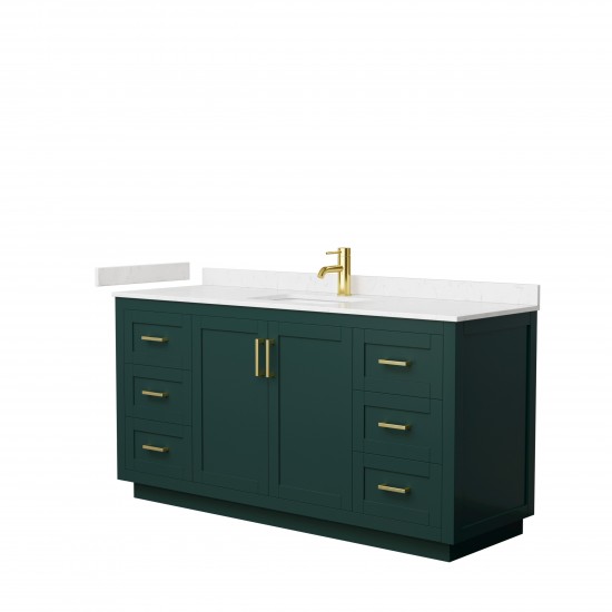 Miranda 66" Single Vanity in Green, Carrara Cultured Marble Top, Gold Trim