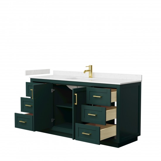 Miranda 66" Single Vanity in Green, Carrara Cultured Marble Top, Gold Trim