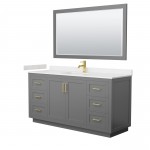 Miranda 66" Dark Gray Single Vanity, Carrara Marble Top, Gold Trim, 58" Mirror