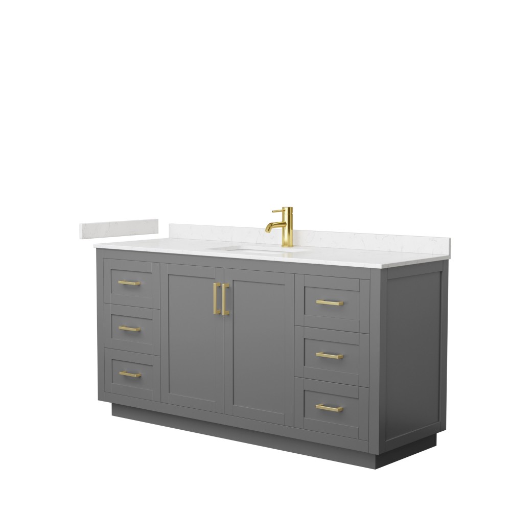 Miranda 66" Single Vanity in Dark Gray, Carrara Cultured Marble Top, Gold Trim