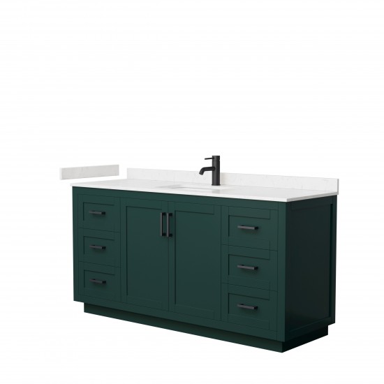 Miranda 66" Single Vanity in Green, Carrara Cultured Marble Top, Black Trim