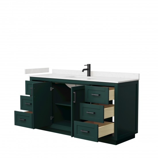 Miranda 66" Single Vanity in Green, Carrara Cultured Marble Top, Black Trim